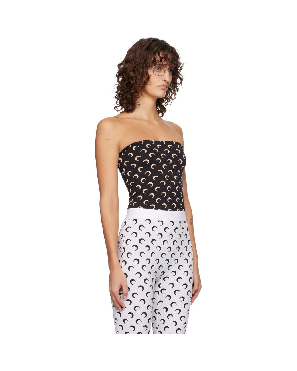 MARINE SERRE Black Recycled Moon Jersey Second Skin Tube Top