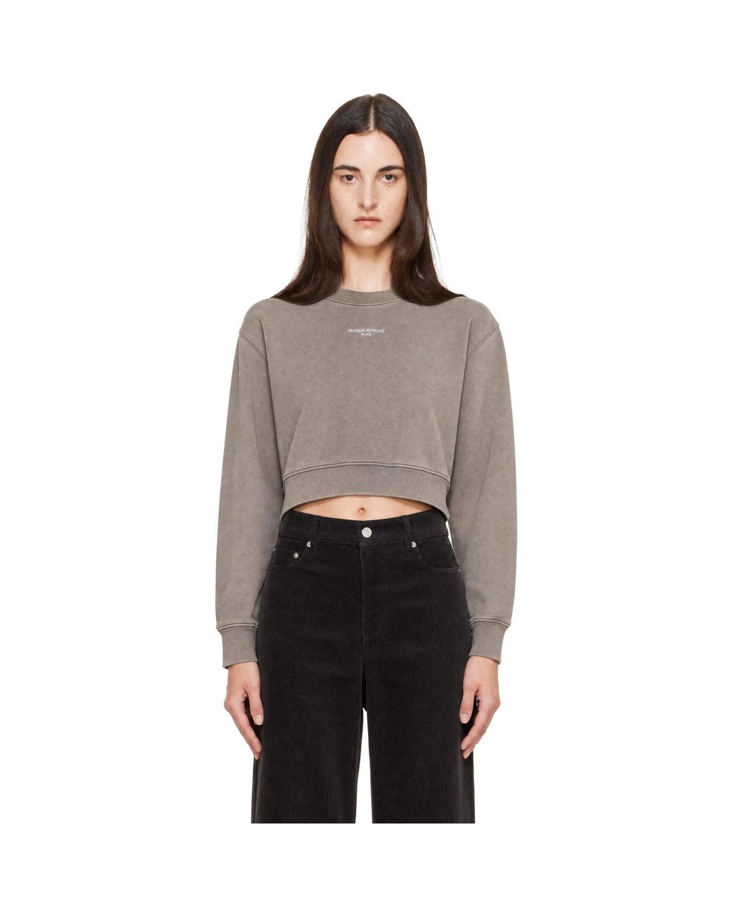 Pull Molletonné Écourté Gris À Logo Maison Kitsuné en coloris Gray