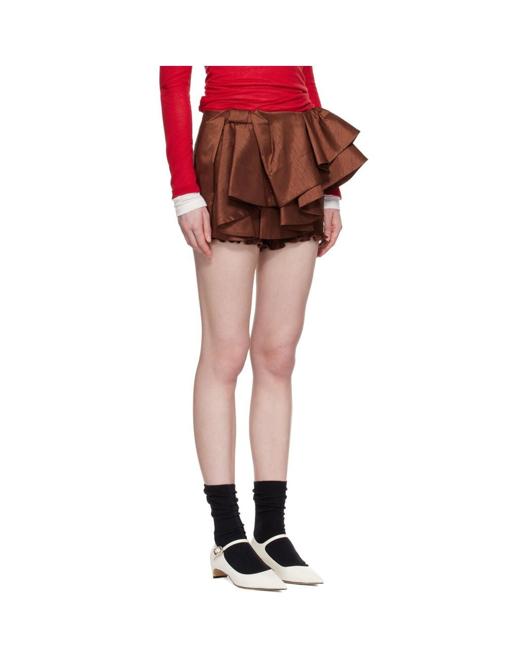 ShuShu/Tong Red Asymmetrical Bow & Ruffle Miniskirt