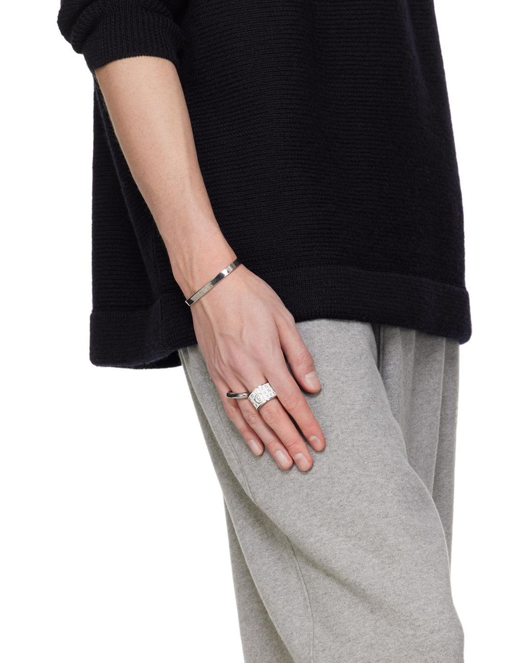 MM6 Maison Margiela/シルバー Tubing リング ロゴ MM6 by Maison Martin Margiela Silver Tubing Ring in White