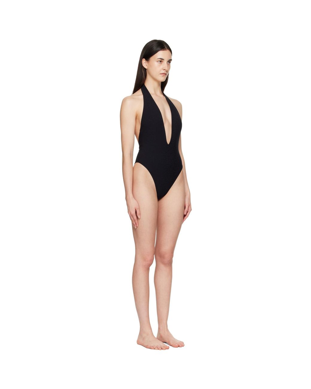 Balmain Black Halter Strap Swimsuit