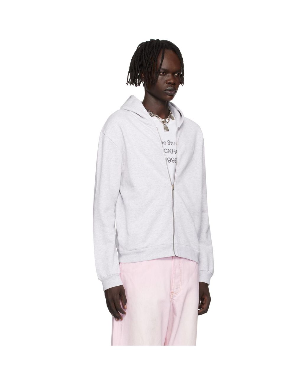 Acne White Zipper Hoodie for men