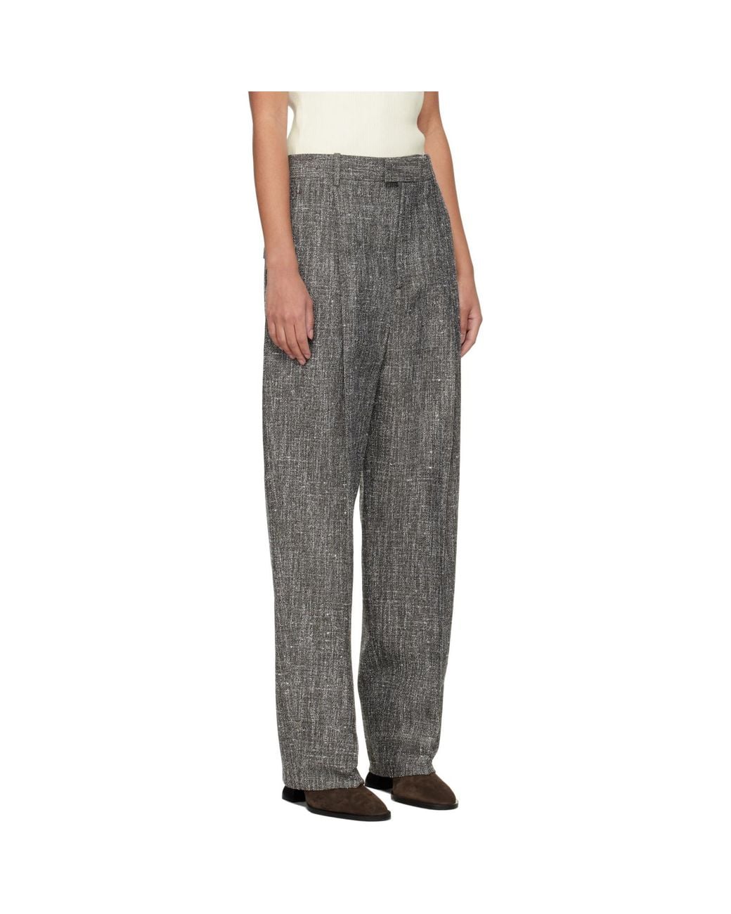 Bottega Veneta Black Melange Viscose & Silk Trousers