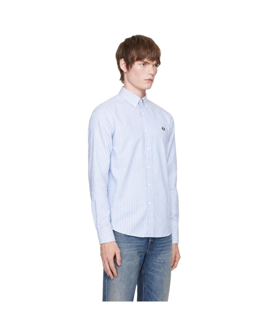 Aape By A Bathing Ape Blue 'Aapenow' Moonface Striped Long Sleeve Shirt for men