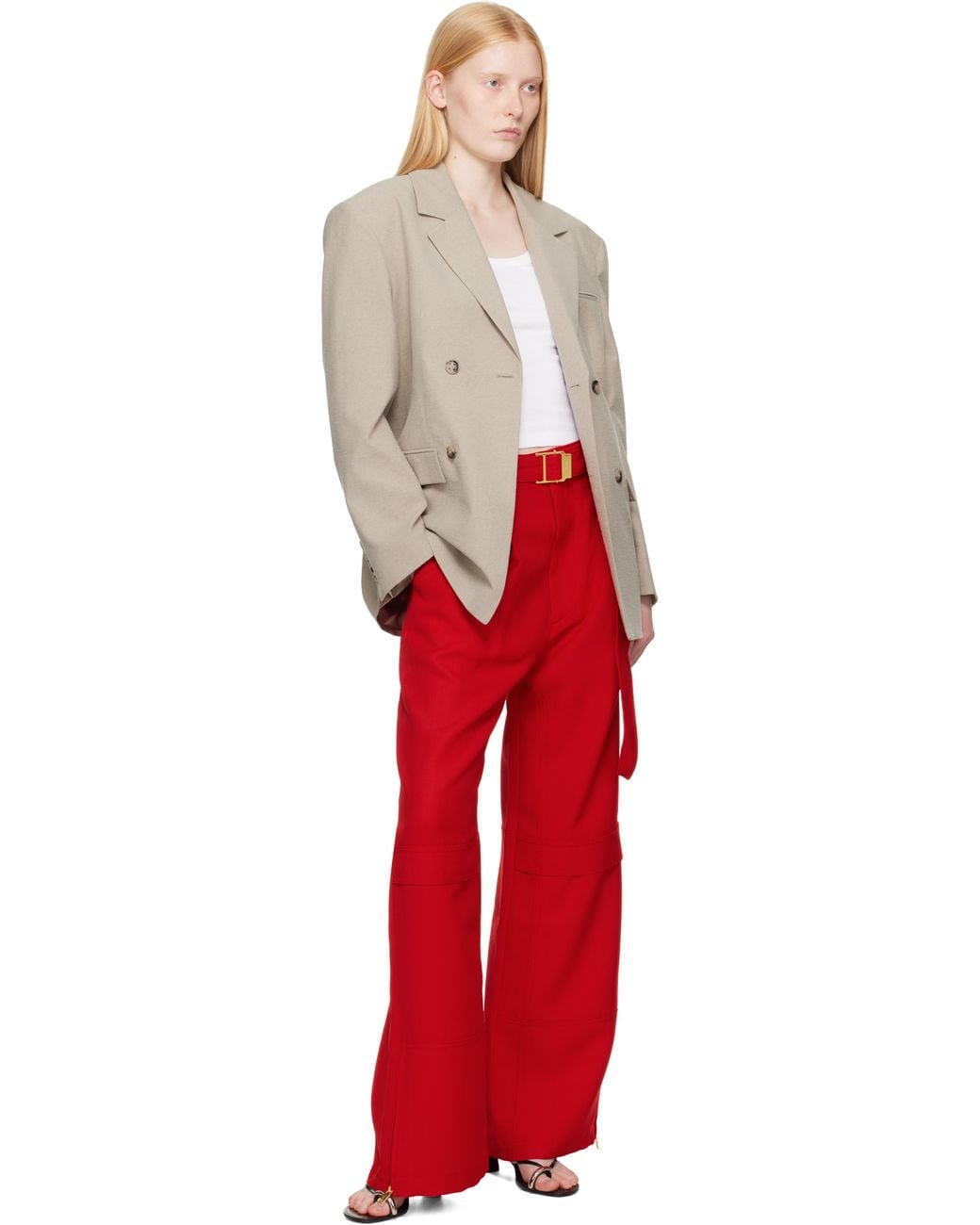 AMI Red Wool Cargo Pants