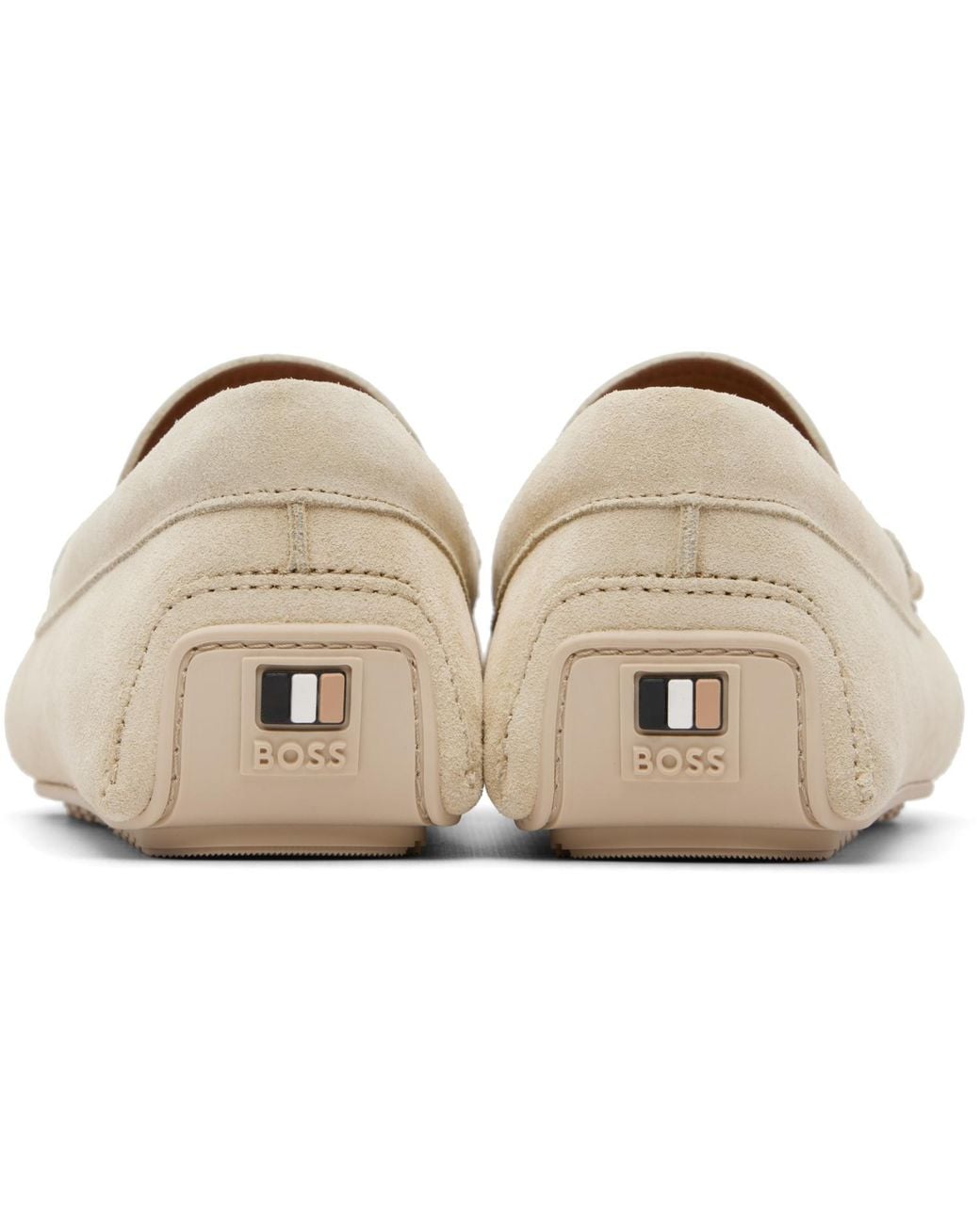 Boss White Off- Penny-Trim Suede Loafers for men