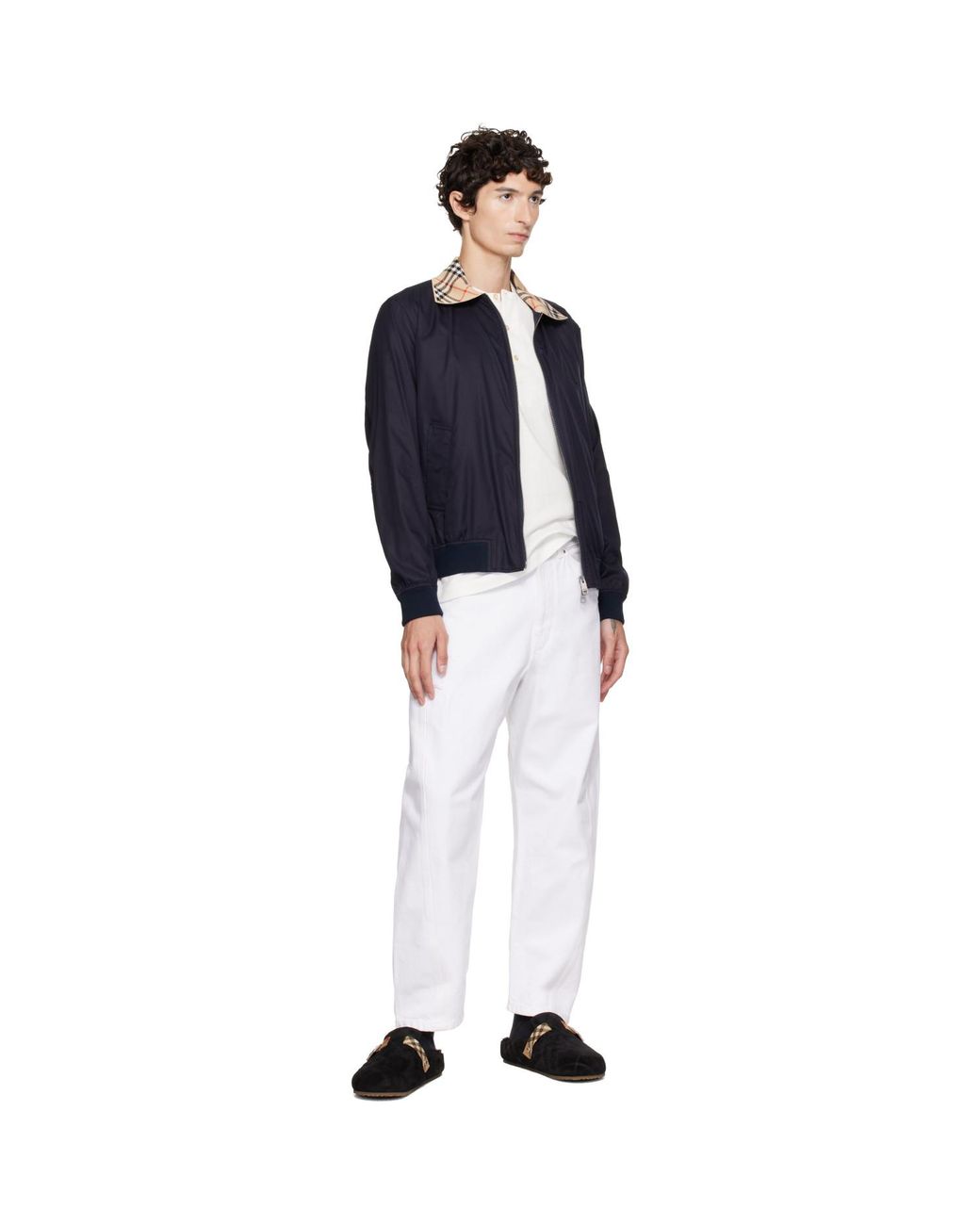 Burberry Black Check Shearling Urchin Clogs for men