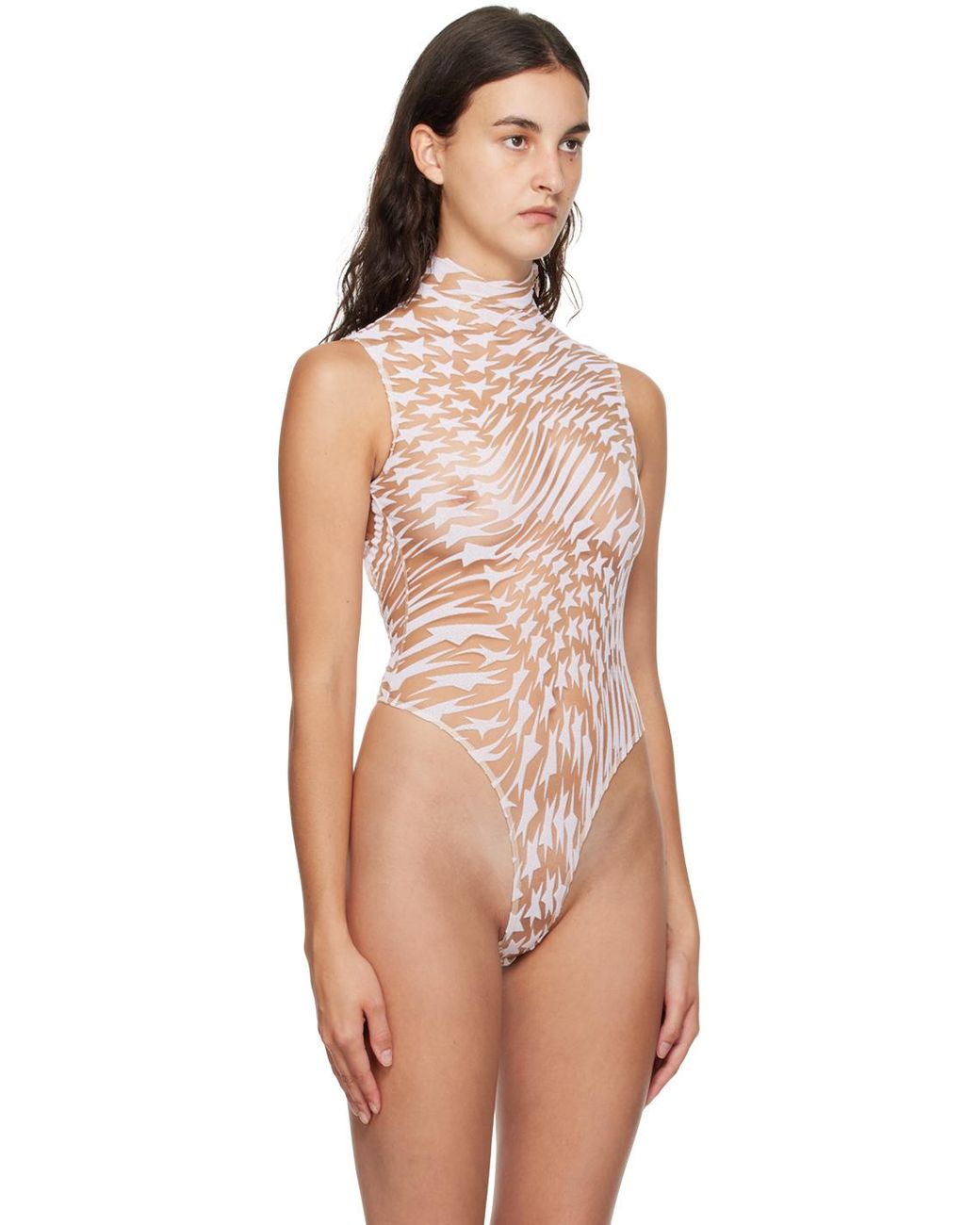 Mugler Beige Star Bodysuit | Lyst UK