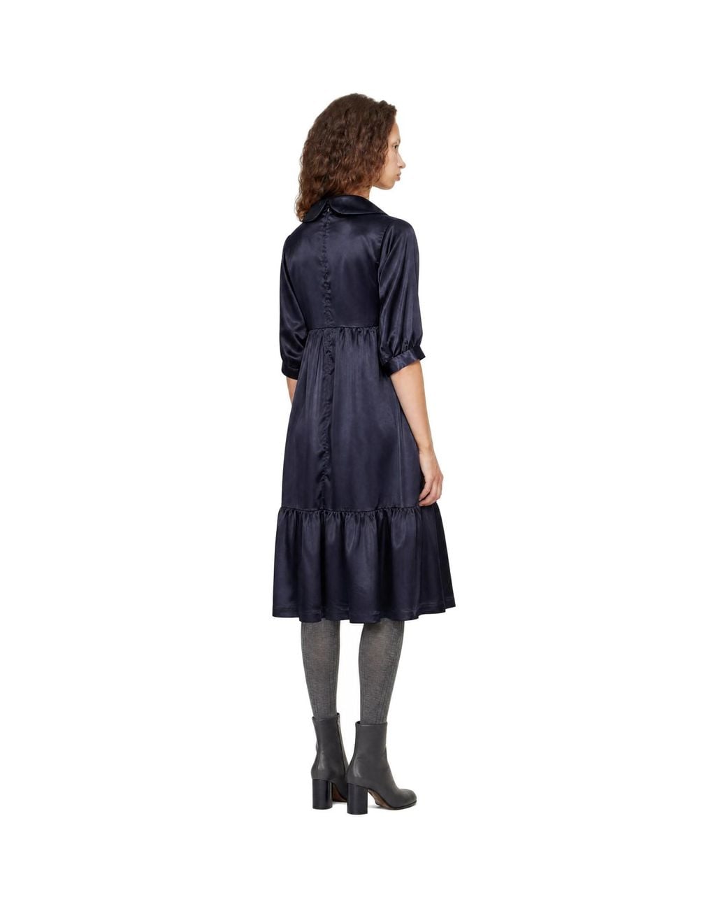 Comme des Garçons Blue Thin Satin Garment Washed Midi Dress