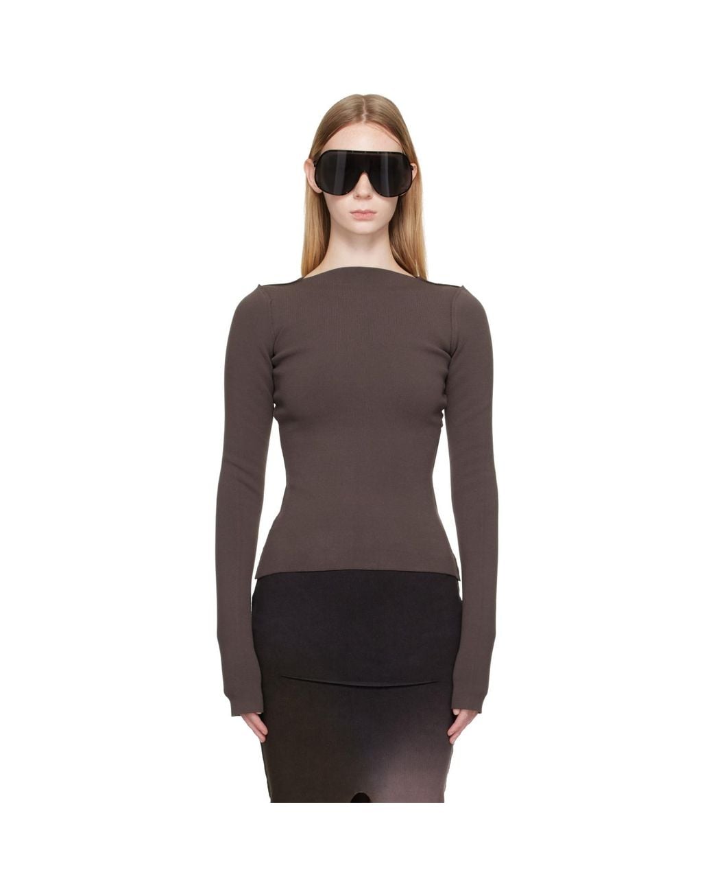 Rick Owens Brown Tower Tight Ls T-Shirt