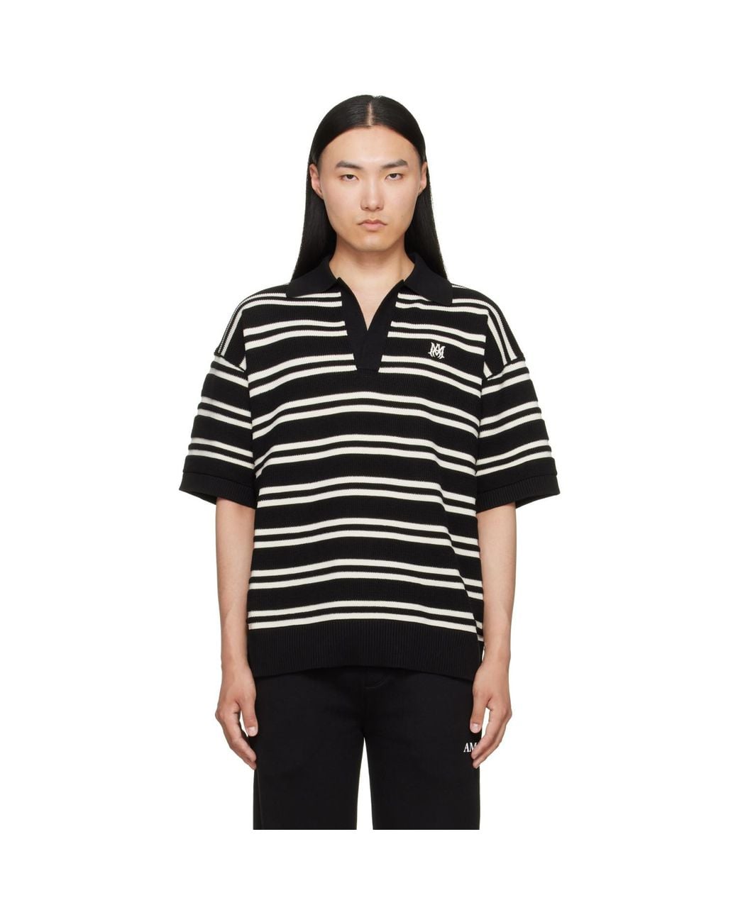 Amiri Black Ma Stripe S/S Polo for men