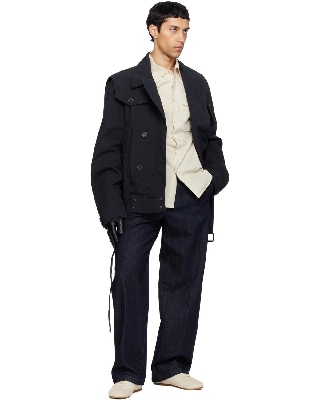 Ssstein Black Leather Gloves for men