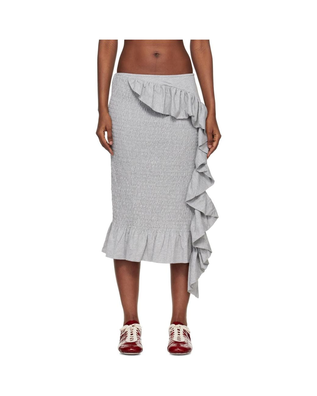 Dries Van Noten Black Shirred Ruffle Midi Skirt
