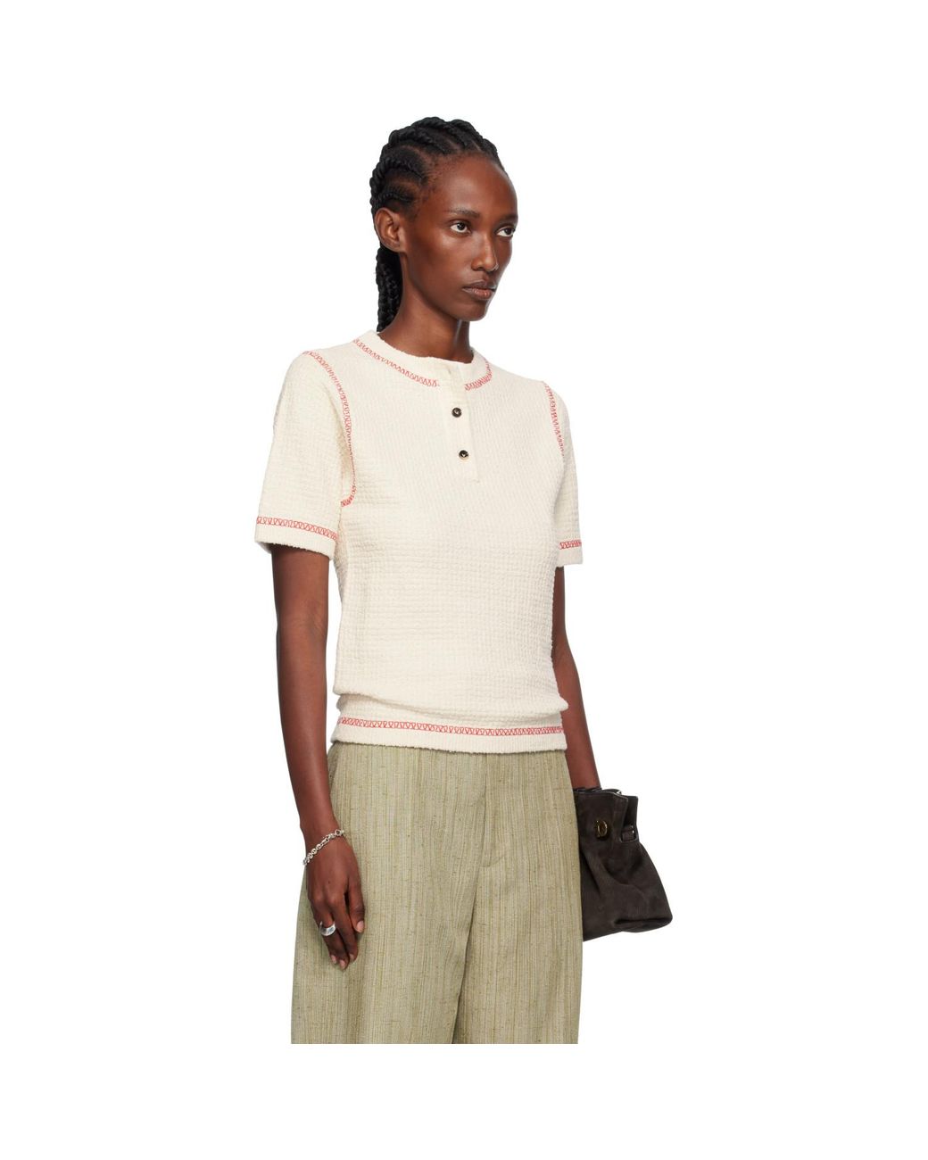 Bottega Veneta Natural Off- Cotton Waffle Polo