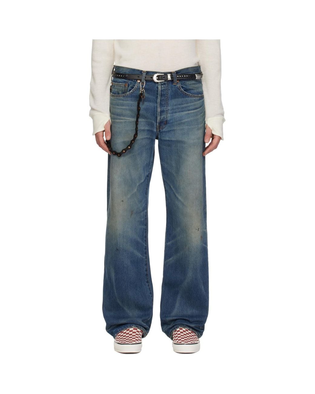 KAMIYA Blue Distressed Straight Jeans for men