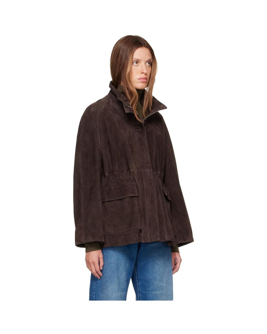 Nour Hammour Brown Quai Funnel Leather Jacket