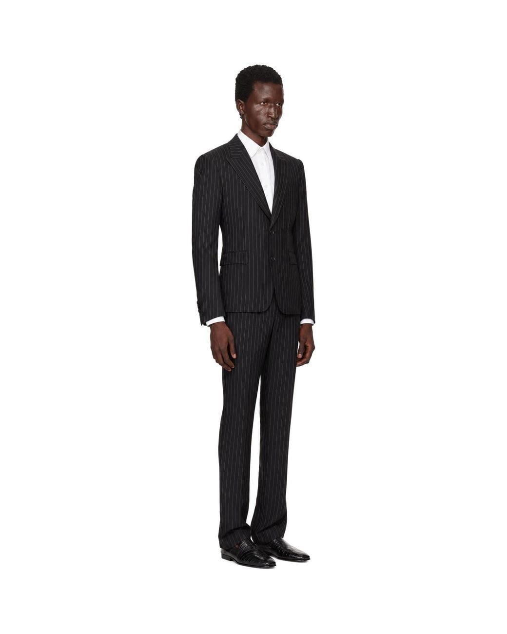 Dolce & Gabbana Black Pinstripe Wool Suit for men