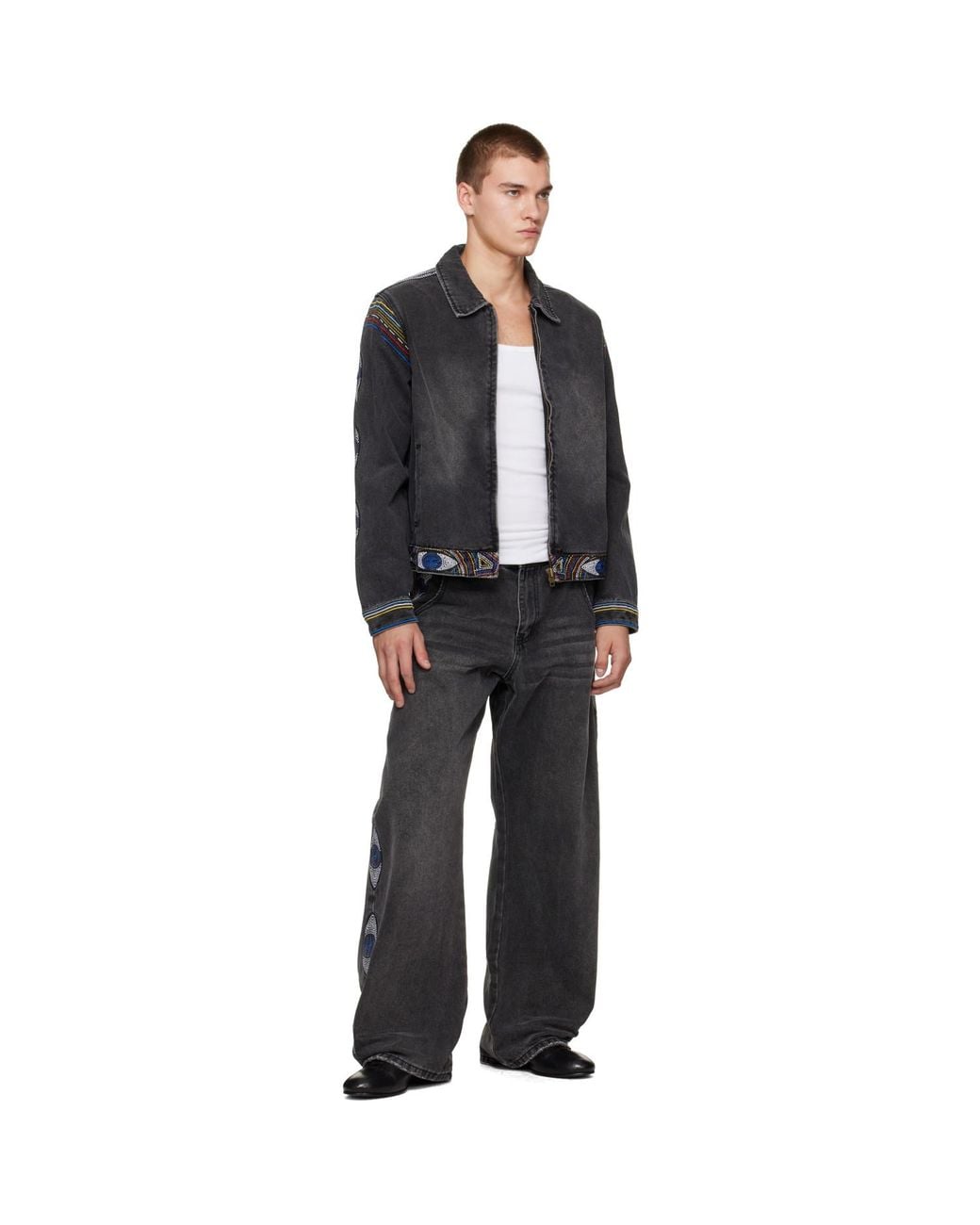 Kidsuper Gray 'Eye' Embroidered Jeans for men