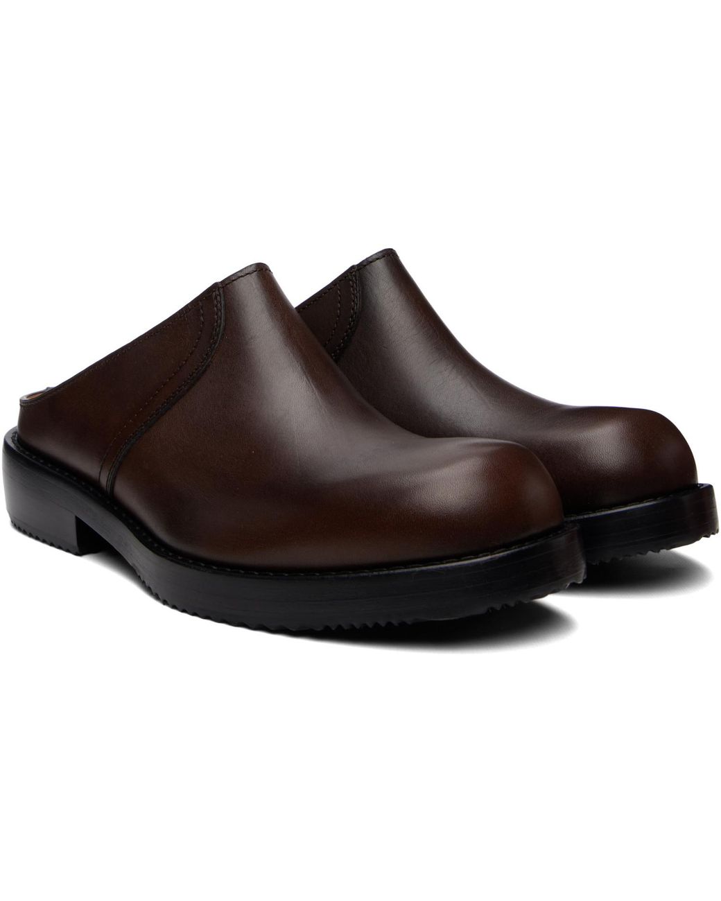 Dries Van Noten Brown Leather Clog Loafers for men