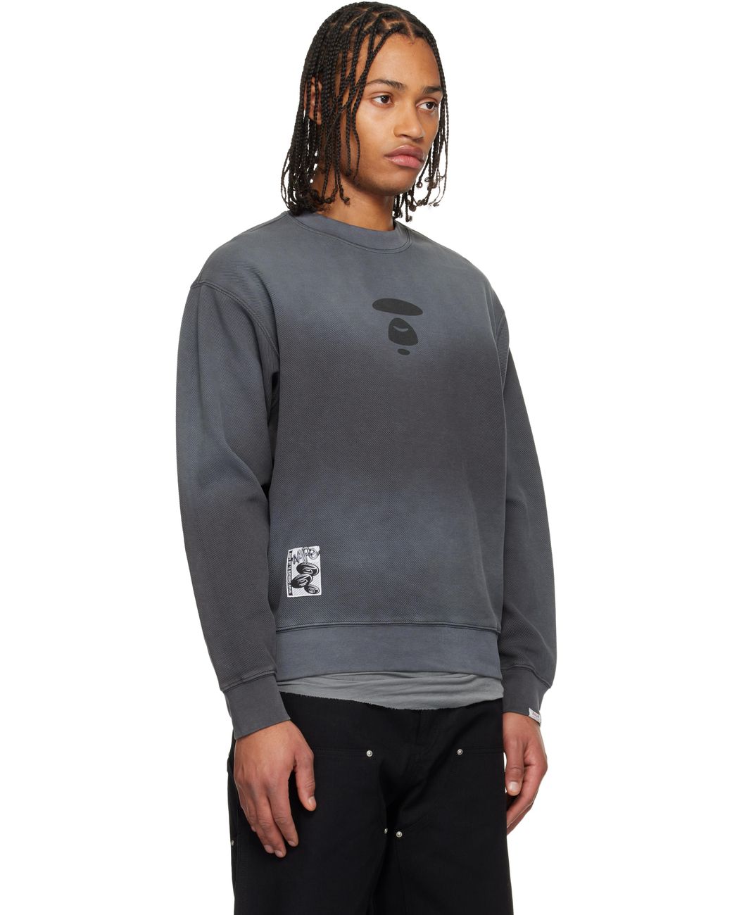 Aape By A Bathing Ape Gray Moonface Crew Neck Sweatshirt for men