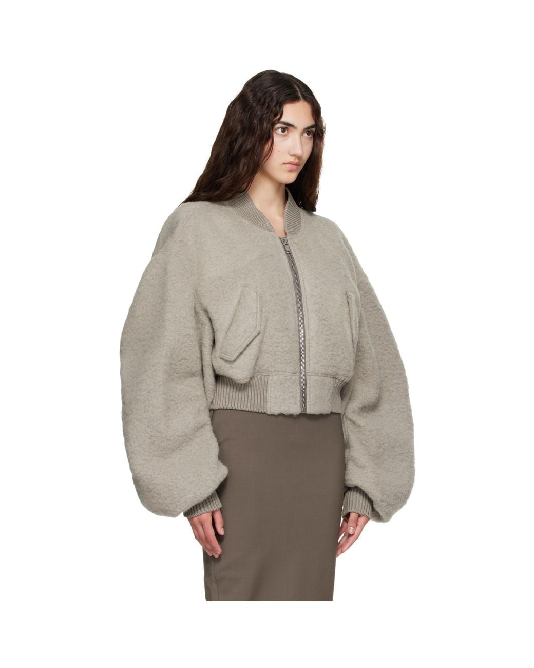 Rick Owens Brown Tower Secchia Cropped Flight Jacket