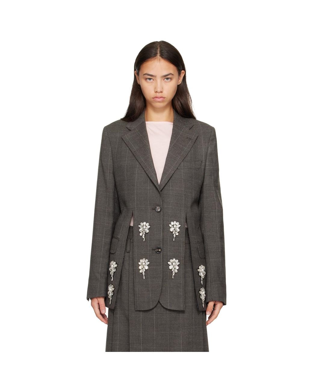 Simone Rocha Black Embellished Hem Slice Blazer
