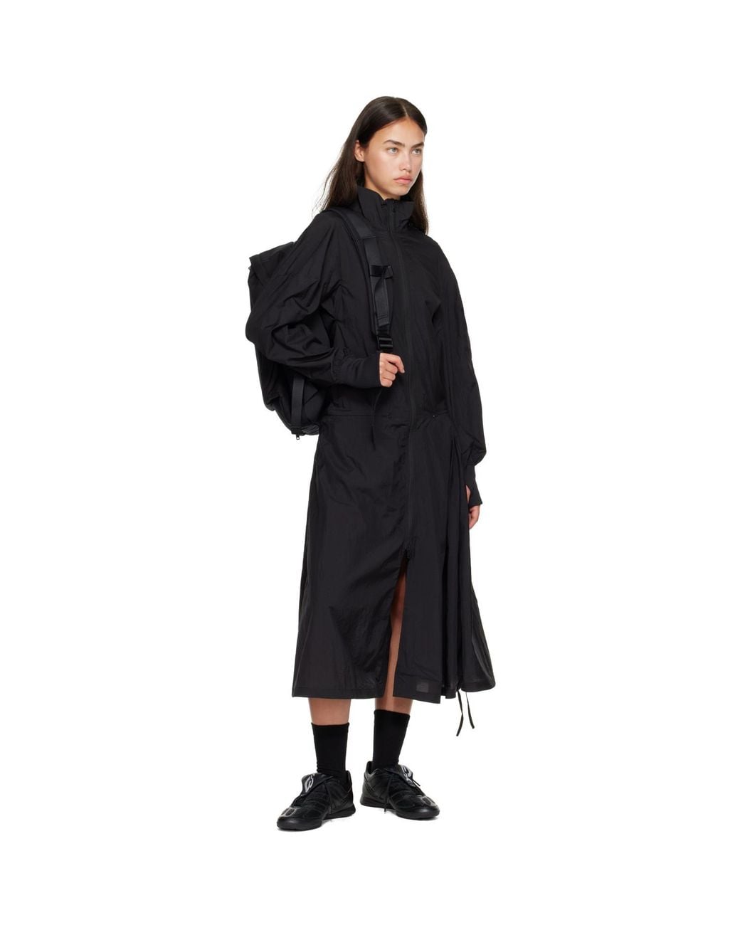 Y-3 Black Gradient 3-Stripes Nylon Track Midi Dress