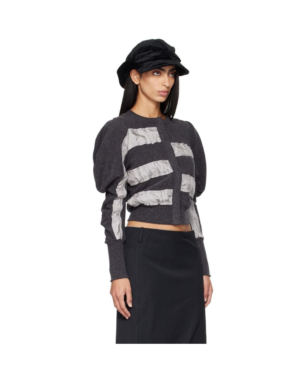 OPEN YY Black Slouchy Puff Panel Cardigan