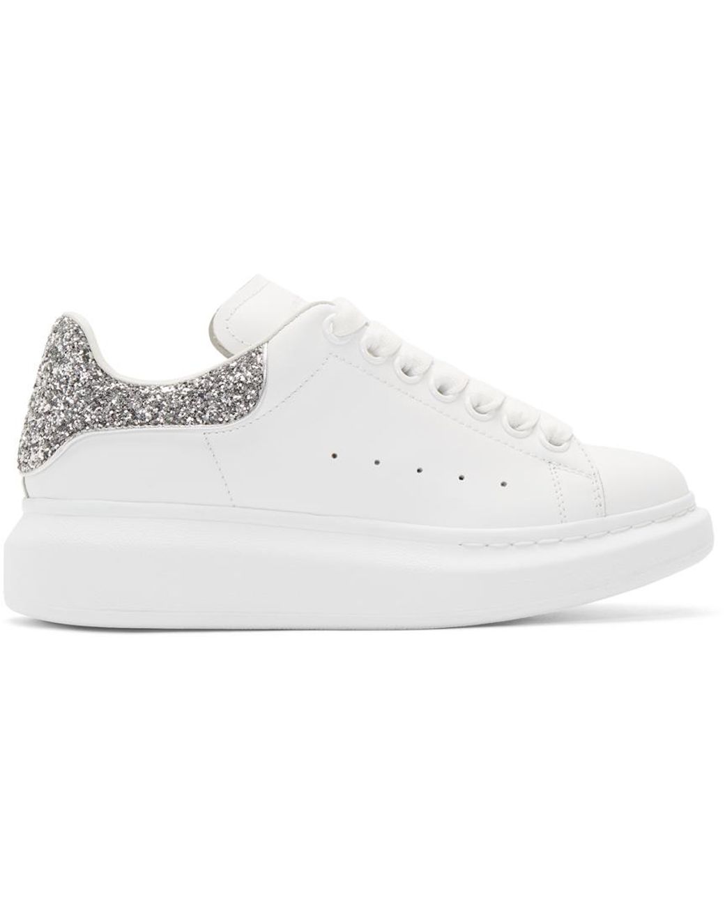 Alexander McQueen Ssense Exclusive White And Silver Glitter Oversized ...