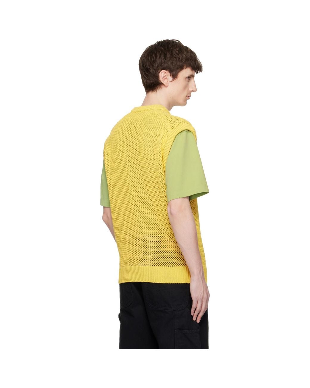 vowels Yellow Knitted Vest for men