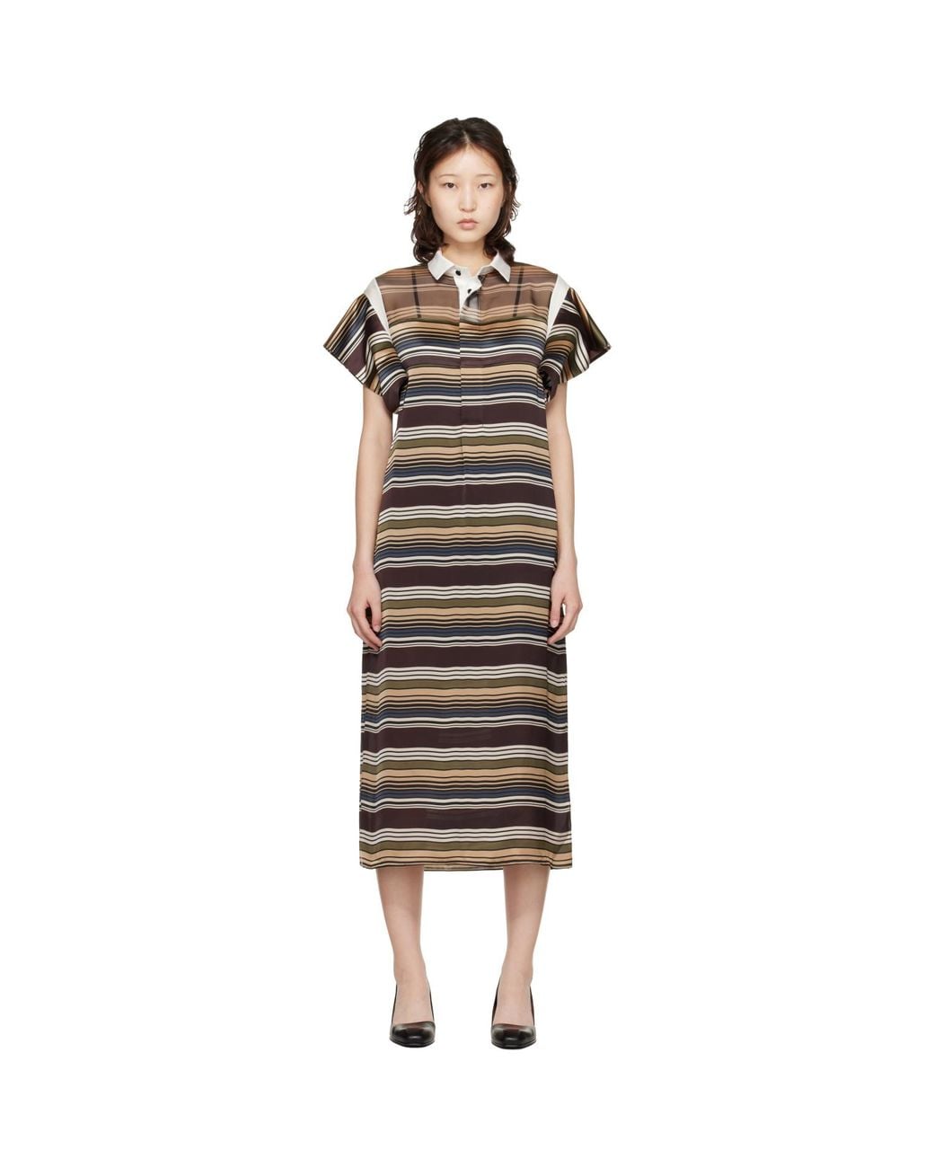 Sacai Black Horizontal Stripe Midi Dress
