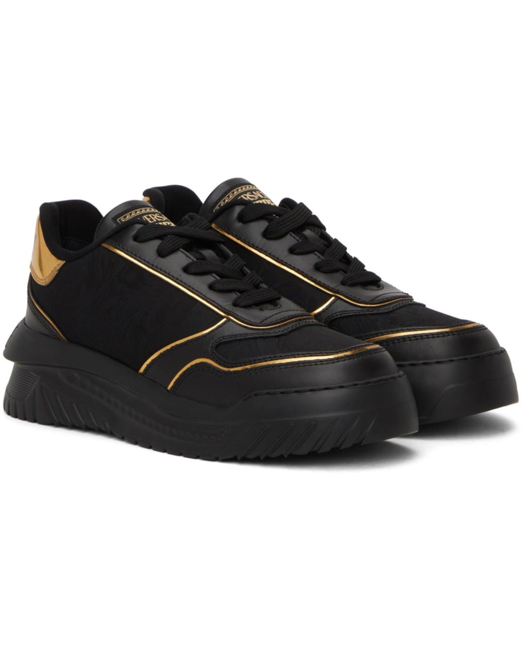 Versace Black Logo Metallic Trim Sneakers for men