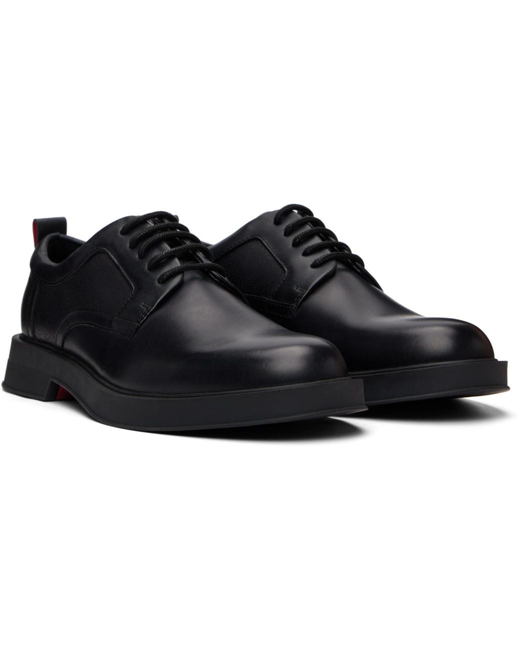 HUGO Black Perforated Monograms Leather Derbys for men