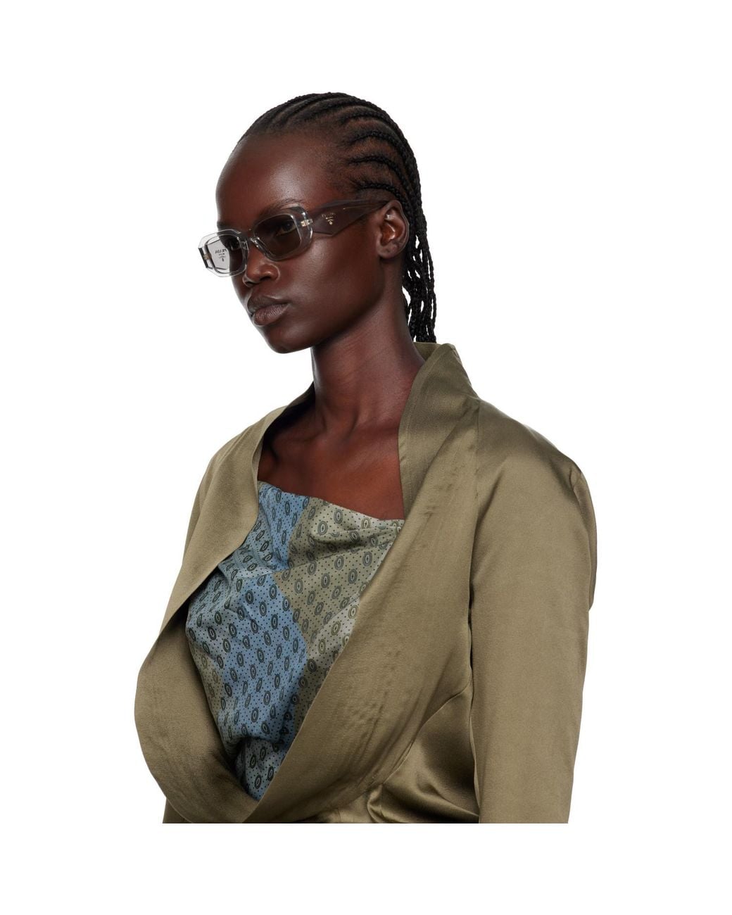 Prada Black Symbole Rectangle Acetate Sunglasses