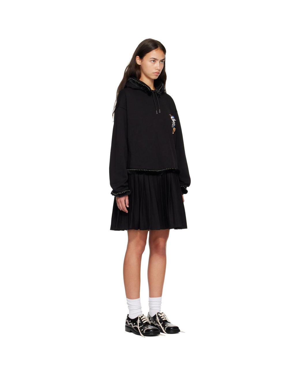 Chopova Lowena Black Fuzzy Pearl Hoodie Minidress