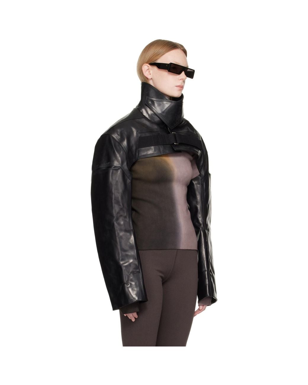 Rick Owens Black Tower Mac Cropped Leather Jacket