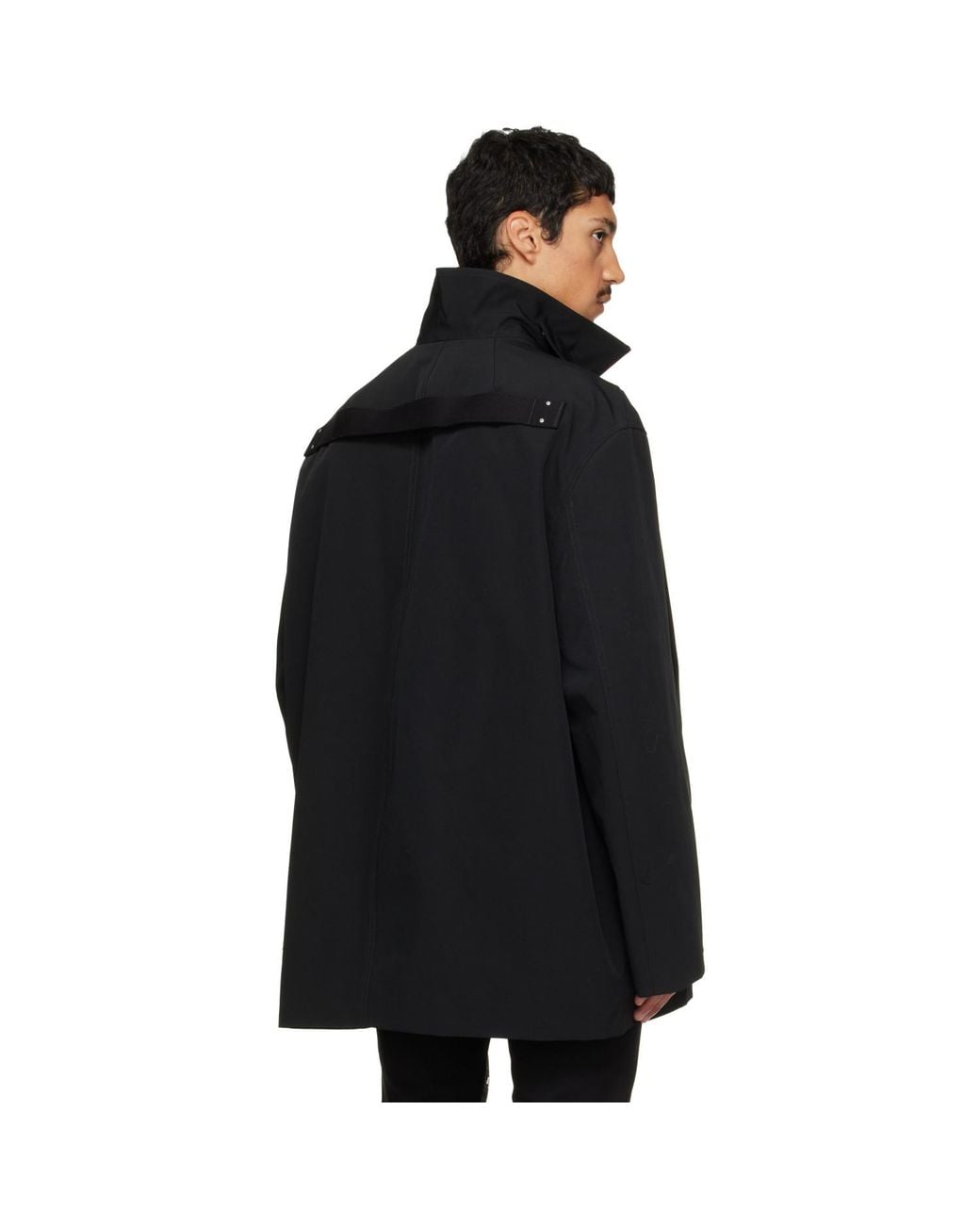 Rick Owens Black Tower Collared Mac Jacket for men