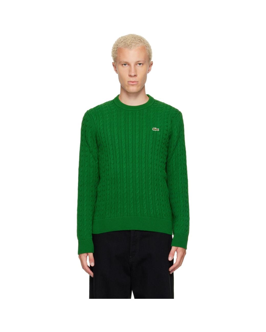 Lacoste Green Cable Knit Cotton Sweater for men