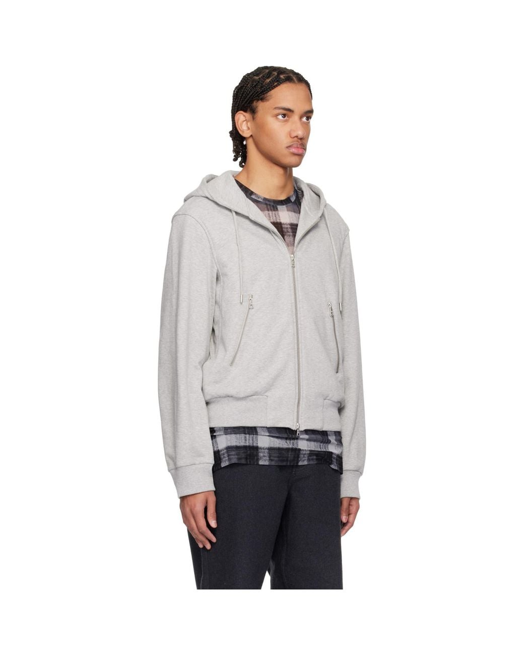 Dries Van Noten Gray Loose Zipped Hoodie for men