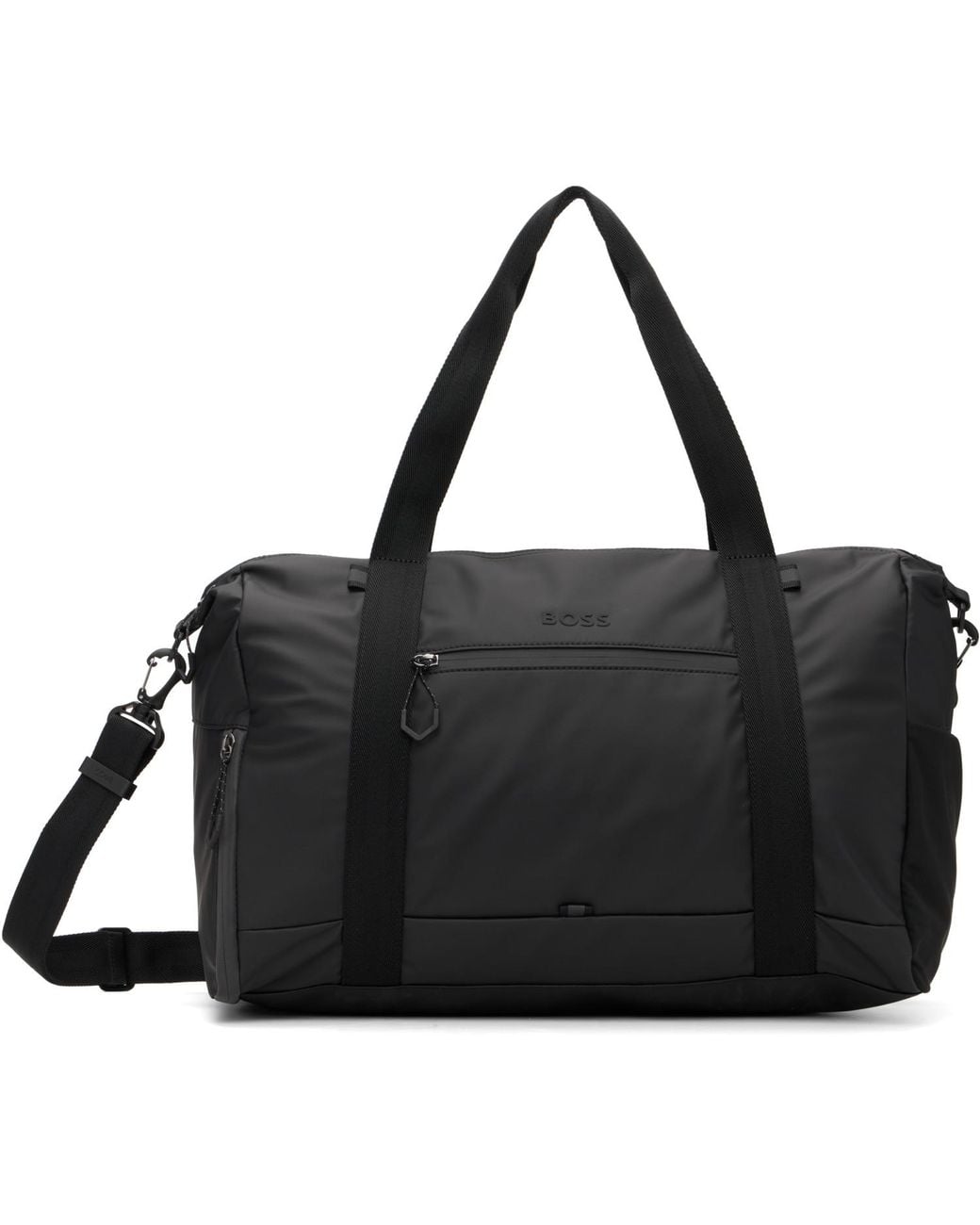 Boss Black Reflective Details Faux-Leather Holdall Duffle Bag for men