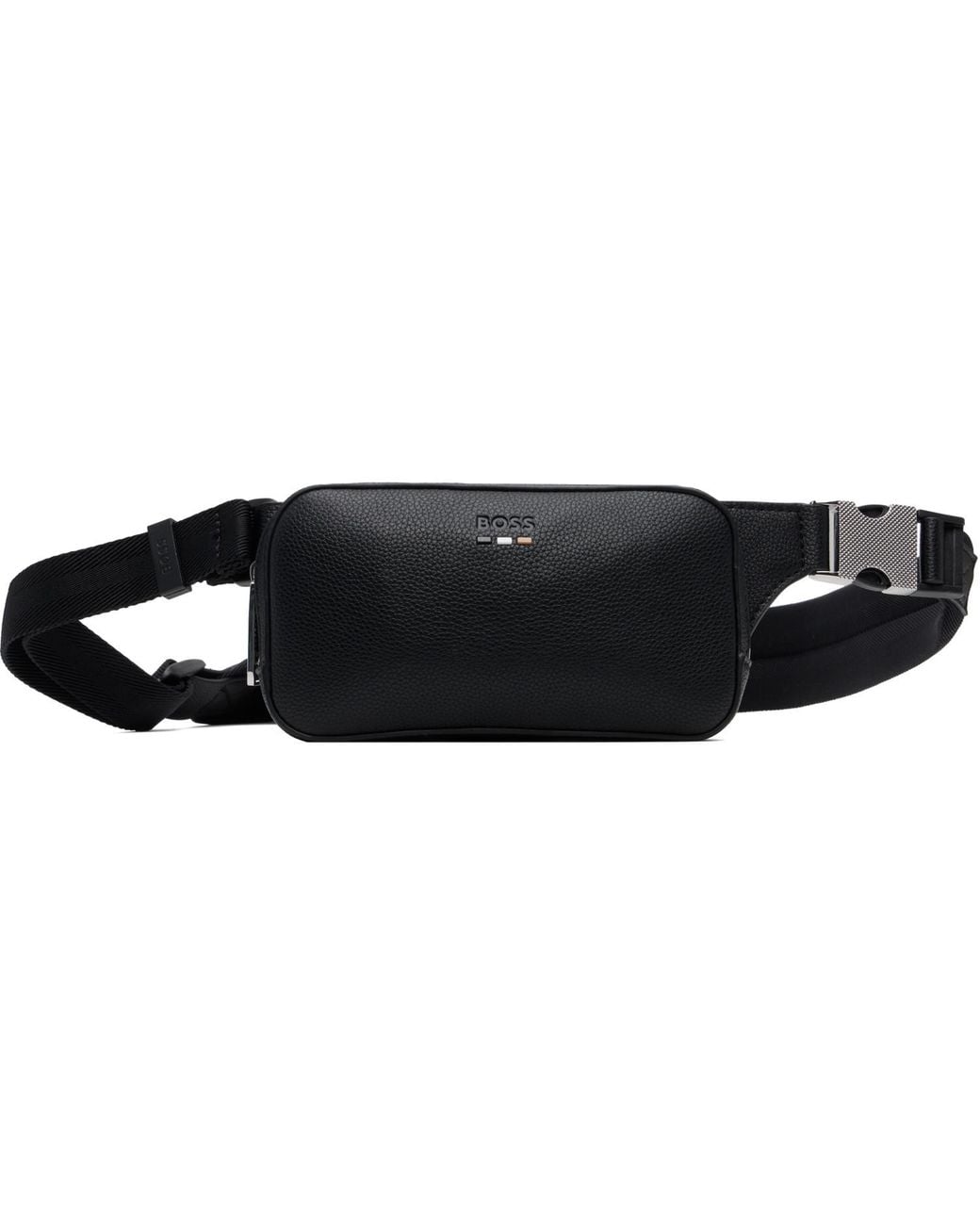 Boss Black Grained Faux-Leather Belt Bag for men