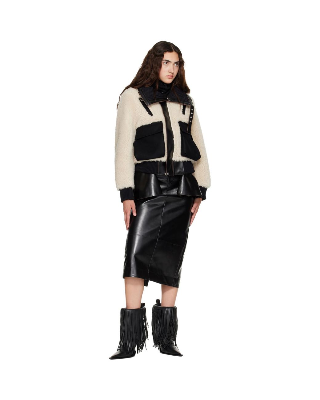 Sacai Black Off- Wool Faux Shearling Blouson Jacket