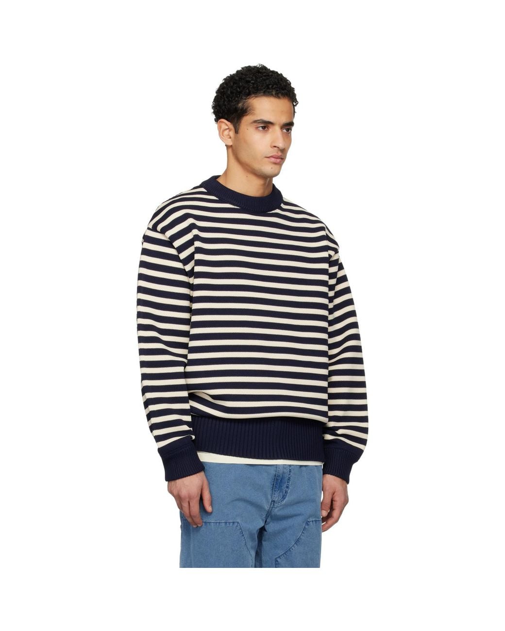 Nanamica Black Off- Mock Neck Stripe Sweater for men