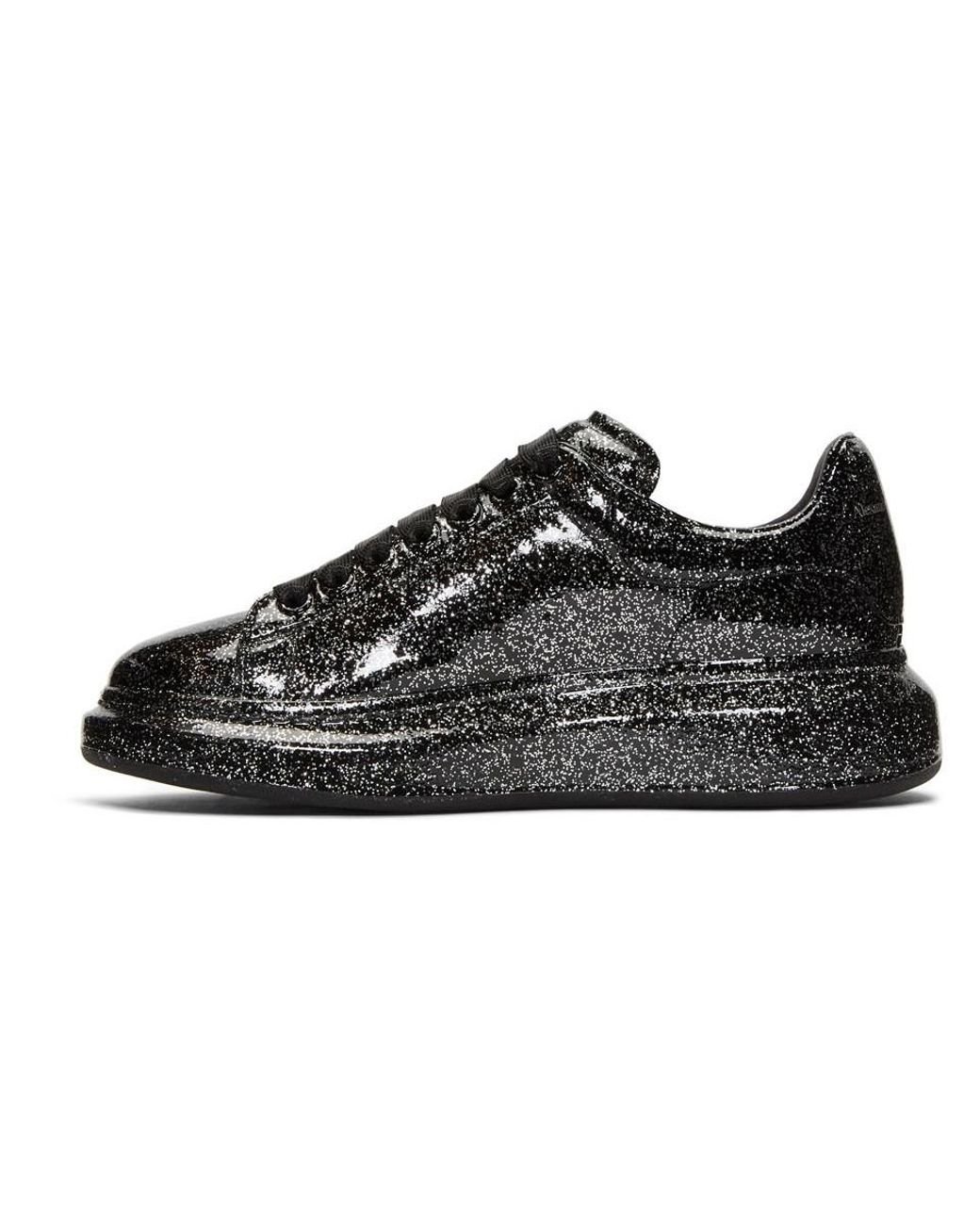 Alexander McQueen Black And Silver Glitter Oversized Sneakers for