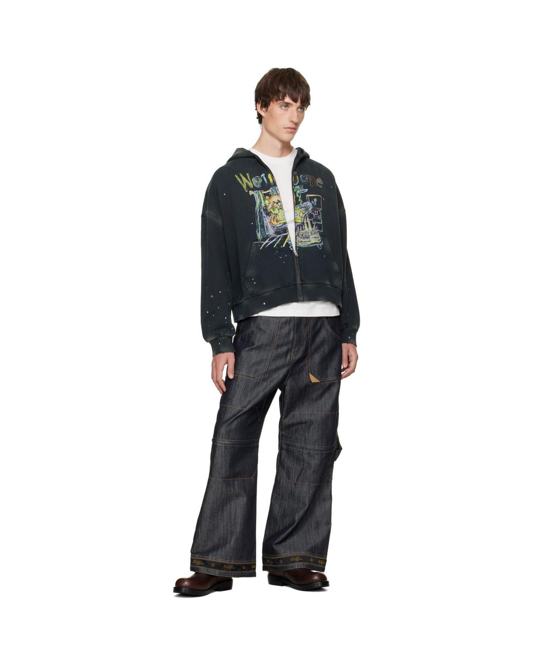 we11done Black Anniversary Teddy Zip-Up Hoodie for men