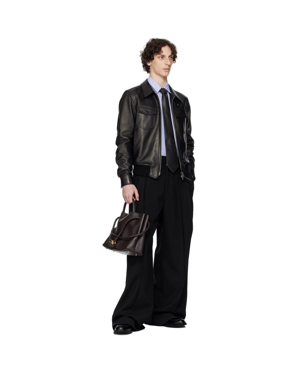 Bottega Veneta Black Smooth Lambskin Tie for men