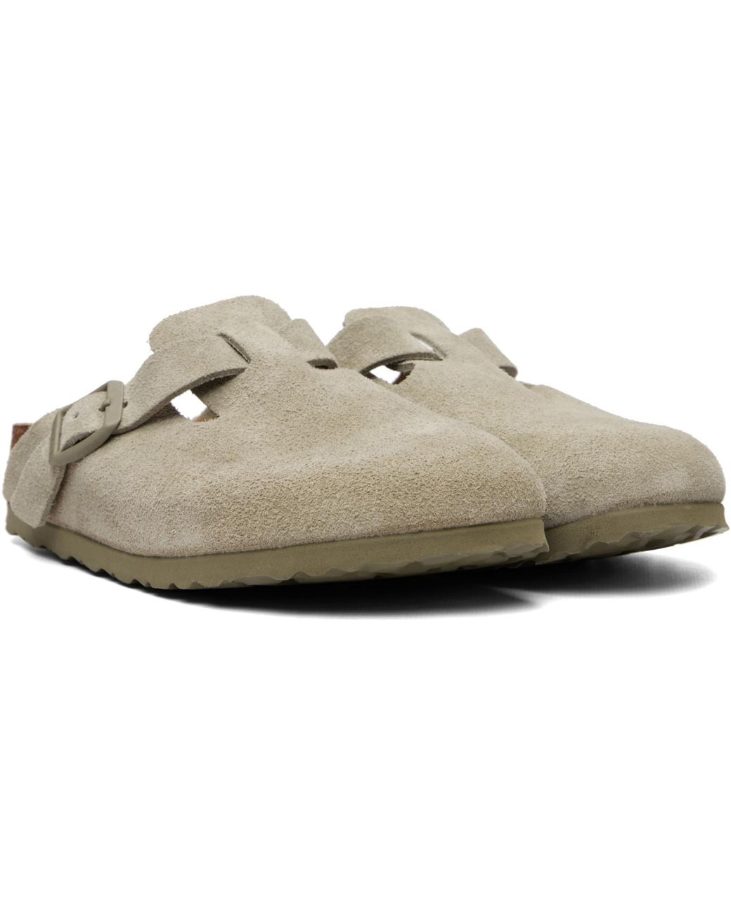 Birkenstock Gray Khaki Narrow Boston Suede Leather Loafers