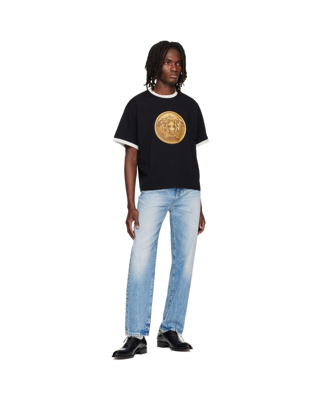 Versace Black Printed Cotton-Jersey Regular T-Shirt for men