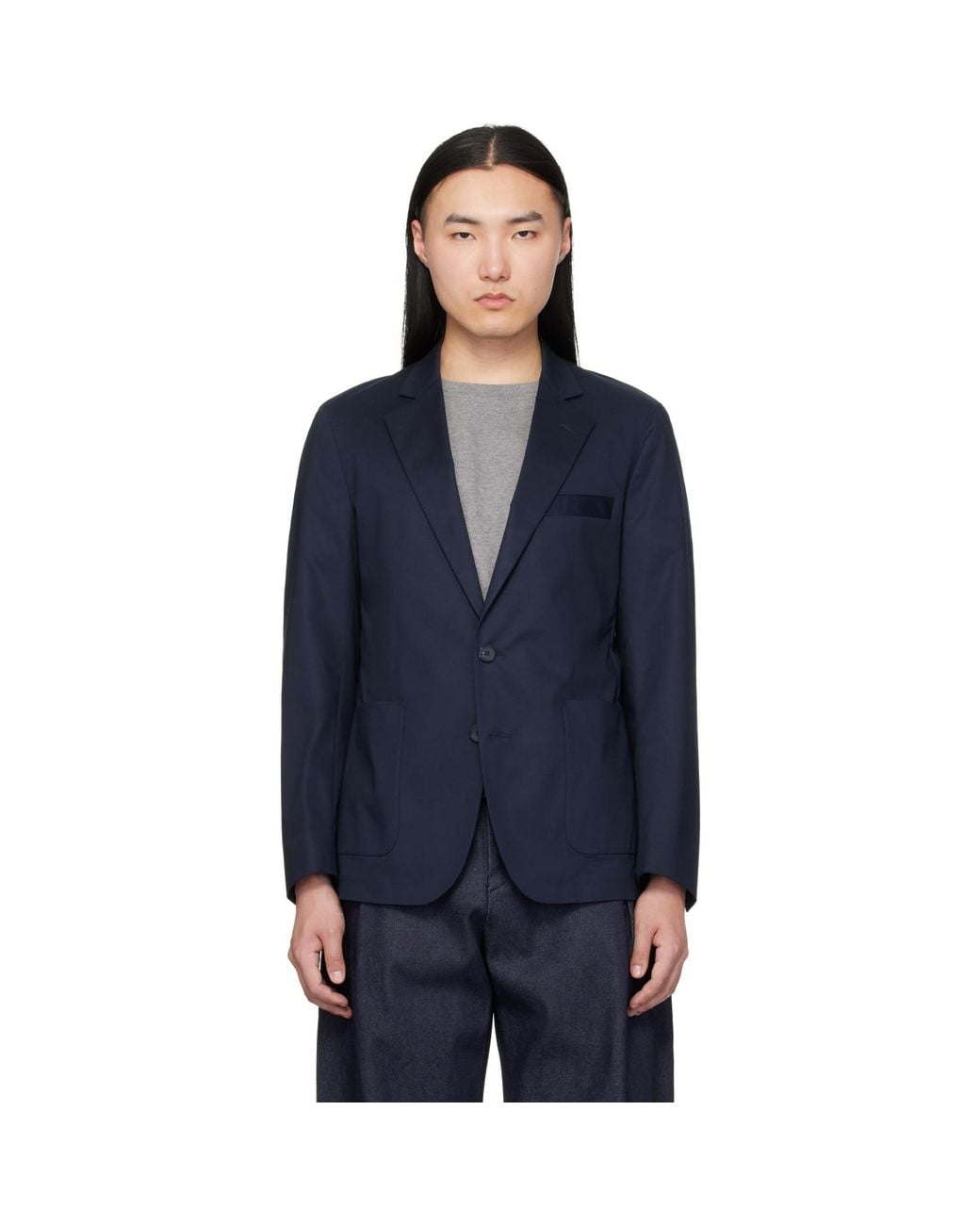 HUGO Blue Slim-Fit Stretch Cotton Blazer for men