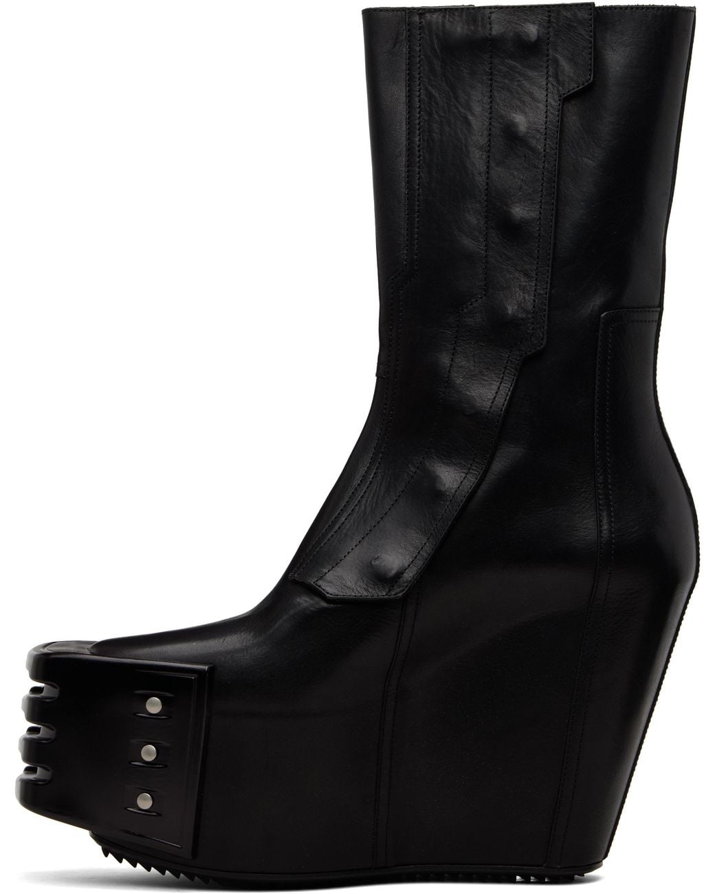 Rick Owens Black Temple Grilled Moto Wedge Boots for men
